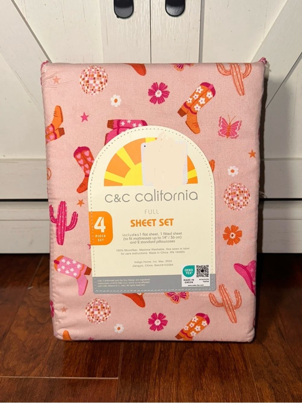 C&C California Pink Western Floral & Disco Cowgirl Boot Queen Sheet Set